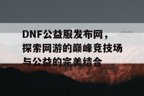 DNF公益服发布网，探索网游的巅峰竞技场与公益的完美结合