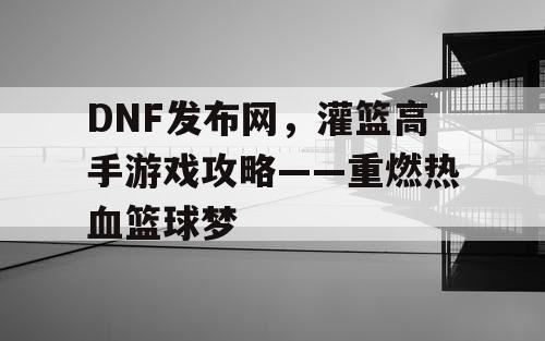 DNF发布网，灌篮高手游戏攻略——重燃热血篮球梦